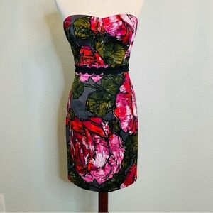 Trina Turk Red Pink Floral Strapless Formal Silk Mini Dress | NWT | Size 8